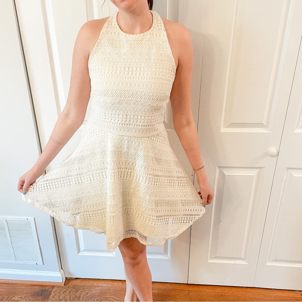 Nordstrom Cream Lace Halter Fit & Flare Dress - Bridal, Bachelorette, Summer